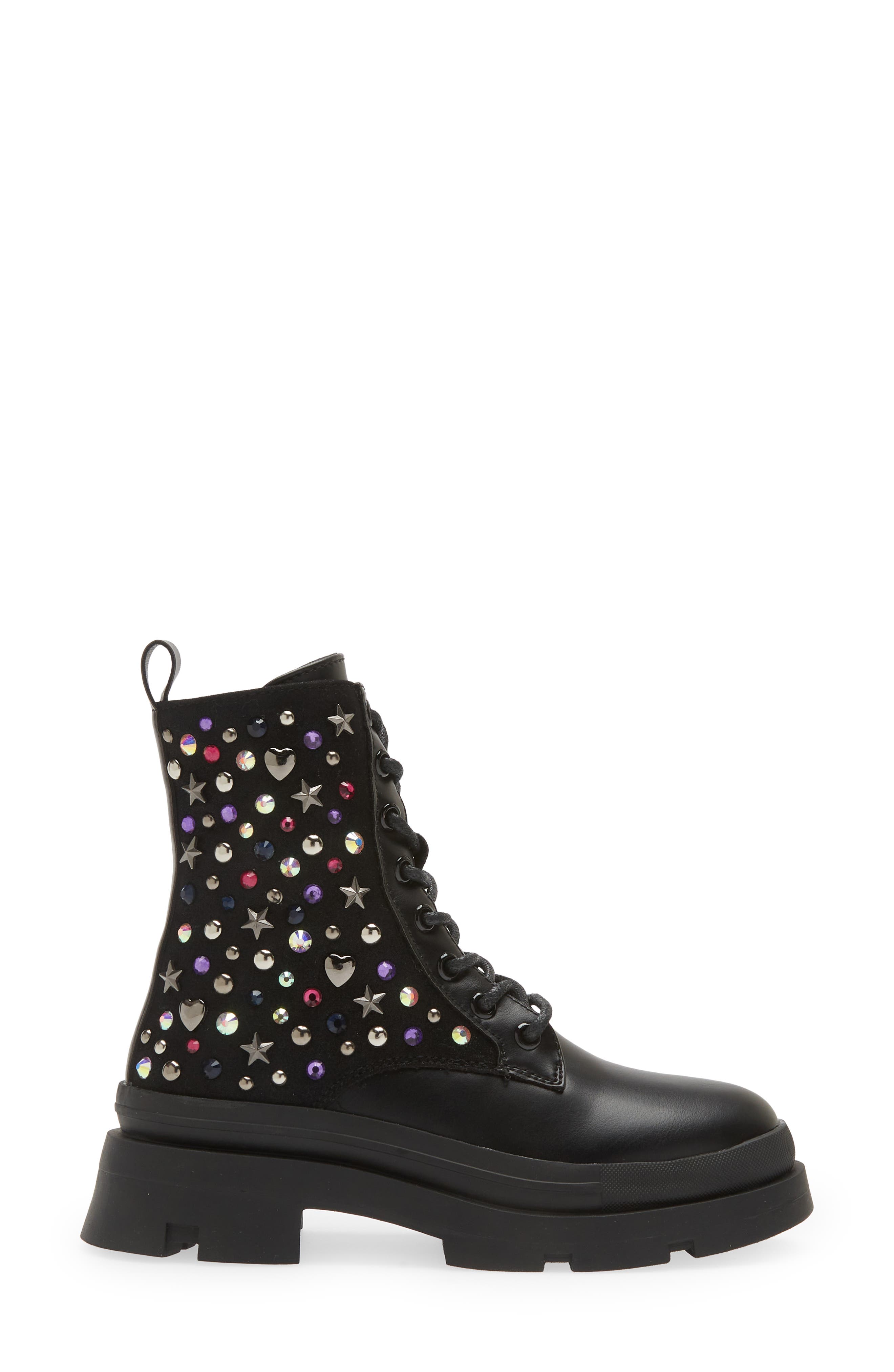 Steve Madden Kids' JKrissen Glitter Stud Combat Boot, Alternate, color, 