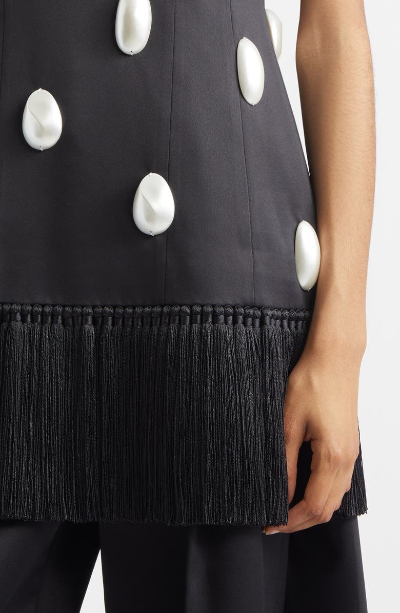 EENK Embellished Fringe Hem Satin Top, Alternate, color, Black Polyester