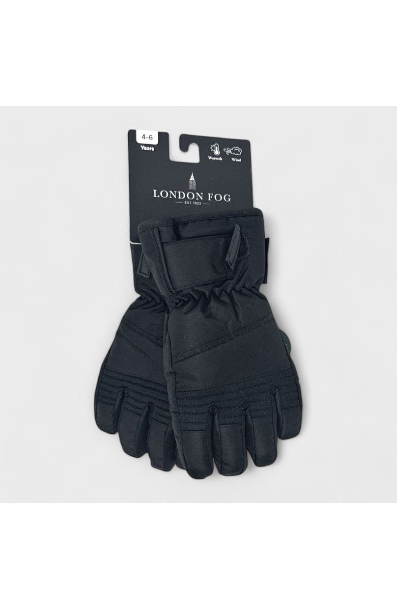 London Fog Boy's Ski Gloves with Velcro Closure, Alternate, color, Black