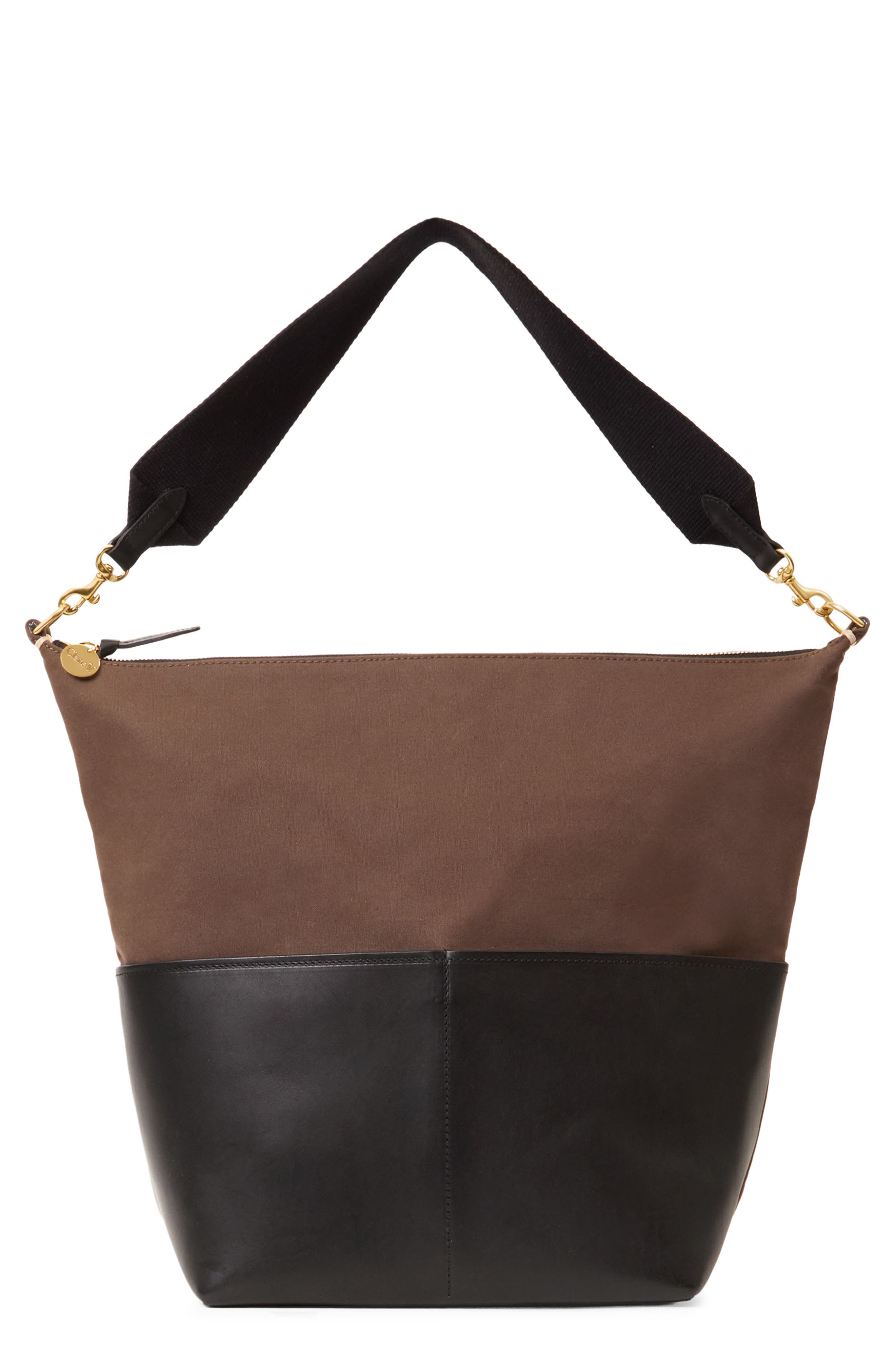 Clare V. Sophie Canvas & Leather Tote, Main, color, Kalamata/ Black