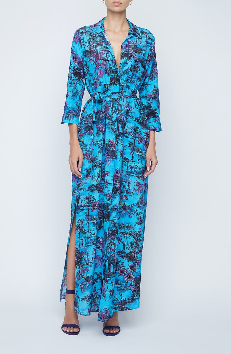 L'AGENCE Cameron Long Sleeve Silk Maxi Shirtdress, Alternate, color,