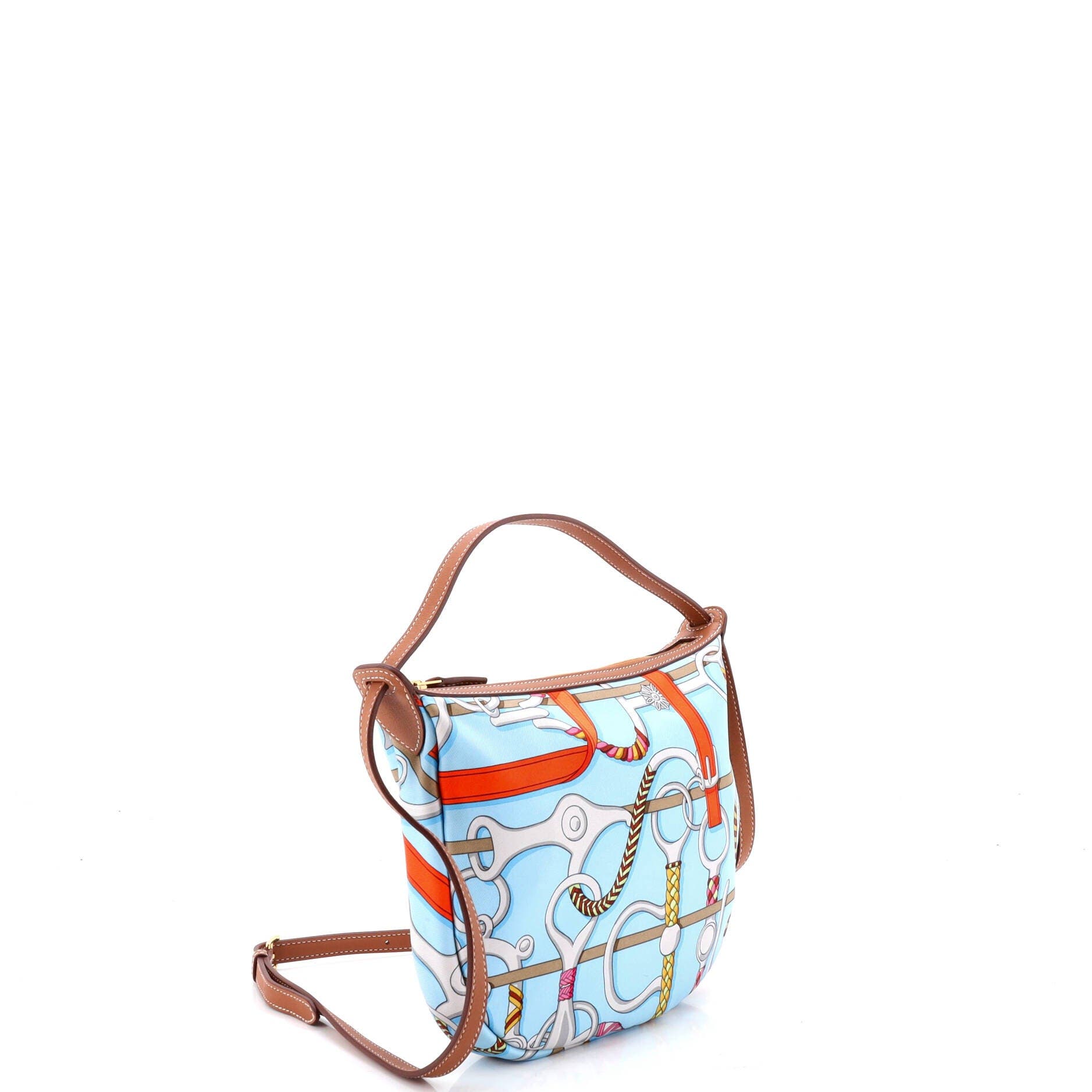 Pre-Owned Hermes Sursoie To Go Pouch Printed Silk and Leather, Alternate, color, Blue