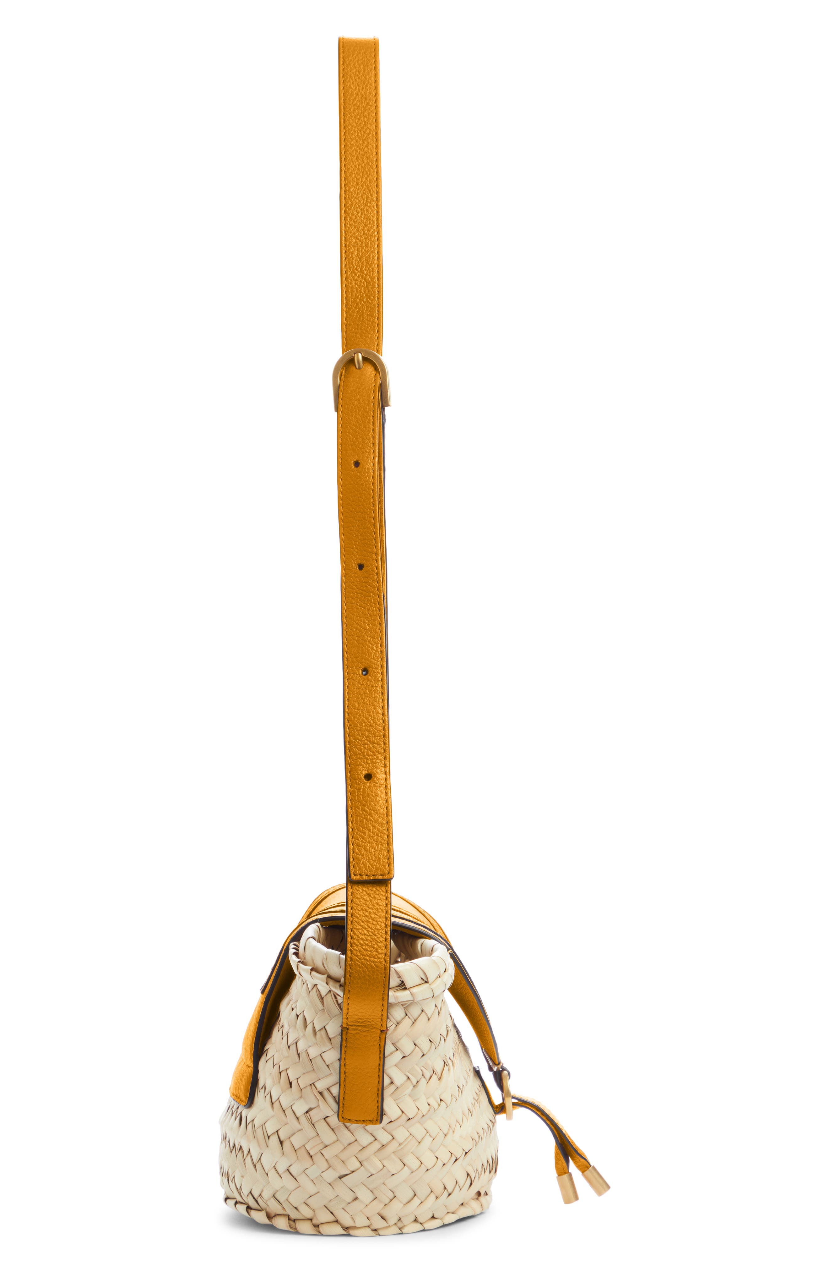 Marcie Leather & Raffia Crossbody Bag, Alternate, color, SUNFLOWER YELLOW
