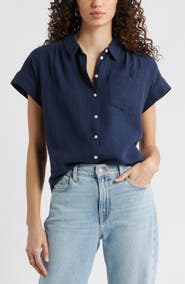 Caslon® Cotton Gauze Button-Up Shirt