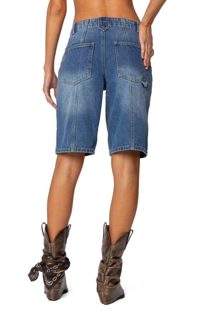EDIKTED Tris Low Rise Denim Bermuda Shorts, Alternate, color, Blue