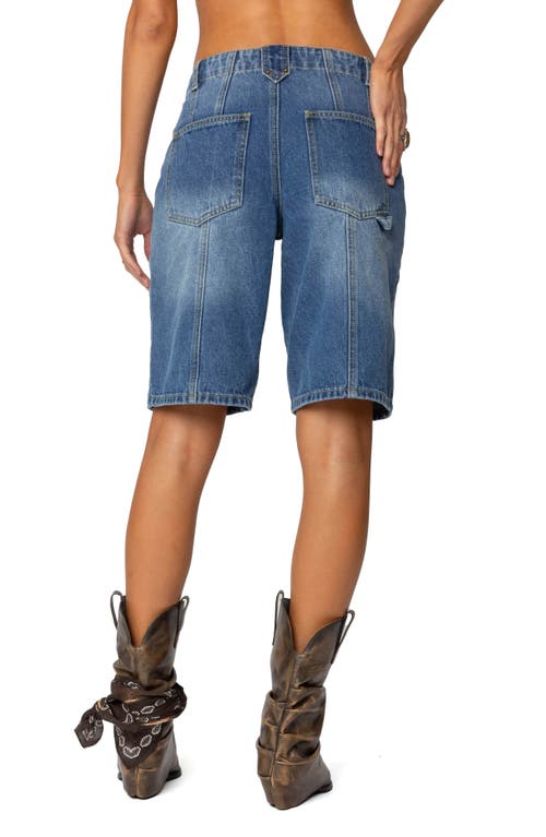Edikted Tris Low Rise Denim Bermuda Shorts In Blue
