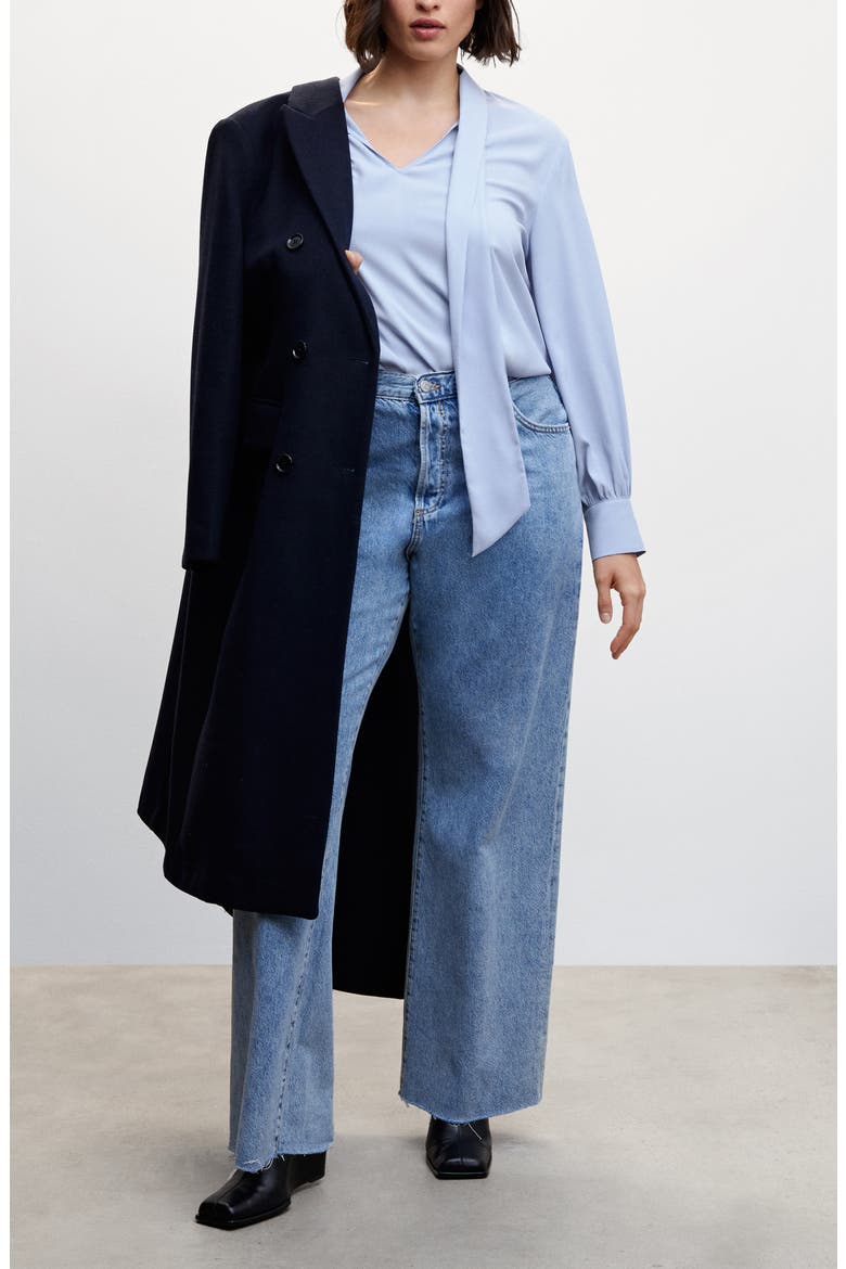 Tie Neck Crepe Blouse, Alternate, color, BLUE