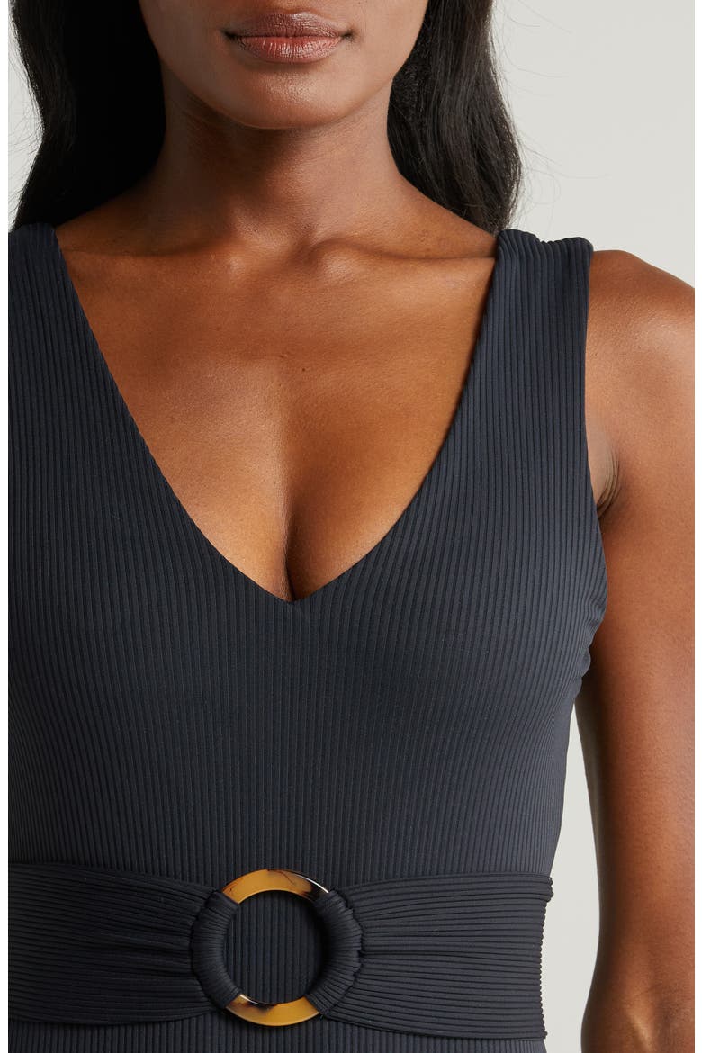 Kim Belted Rib One-Piece Swimsuit, Alternate, color, BLACK RIB