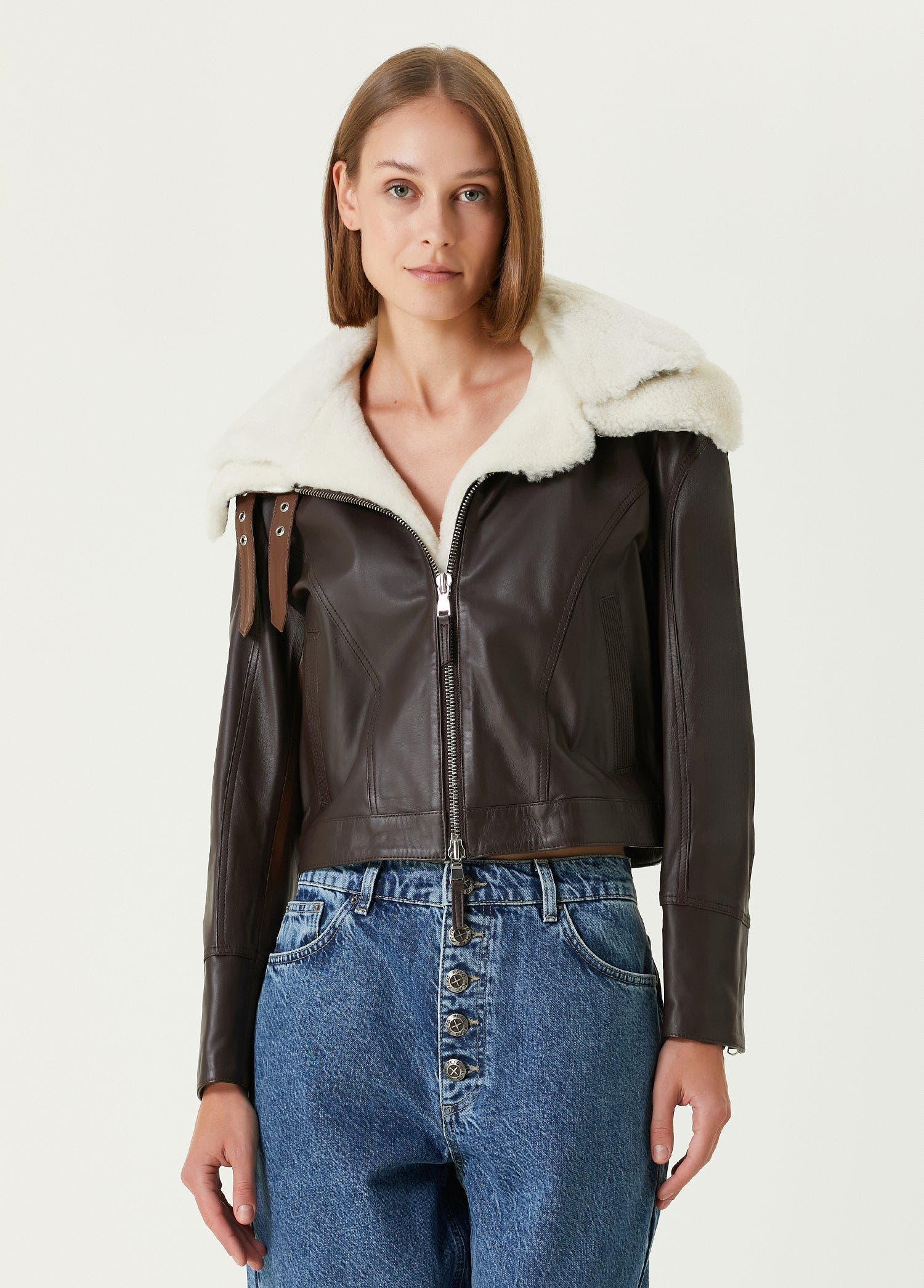 Double Collar Leather  Jacket - image 2
