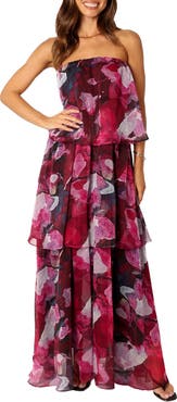 Maya Antonia Brown-Purple-Turquoise-Floral Smocked Strapless Dress Chiffon popular Maxi Skirt, Wedding Guest/Bridesmaids/Maternity