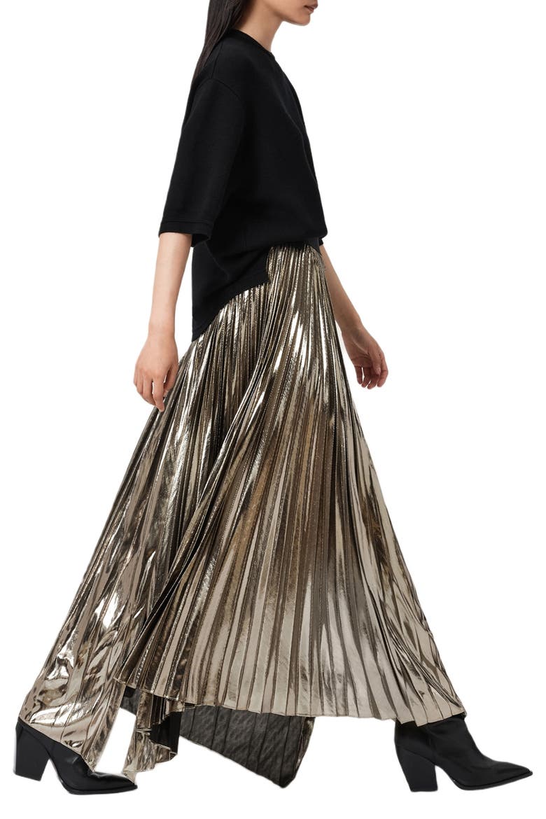 Jax Pleated Maxi Skirt, Alternate, color, BRONZE GOLD