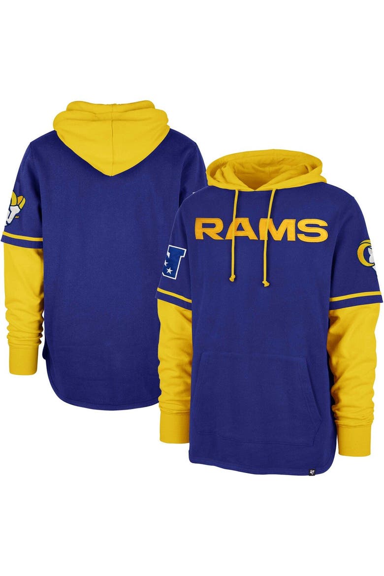 Men's '47 Royal Los Angeles Rams Shortstop Pullover Hoodie, Main, color, Royal