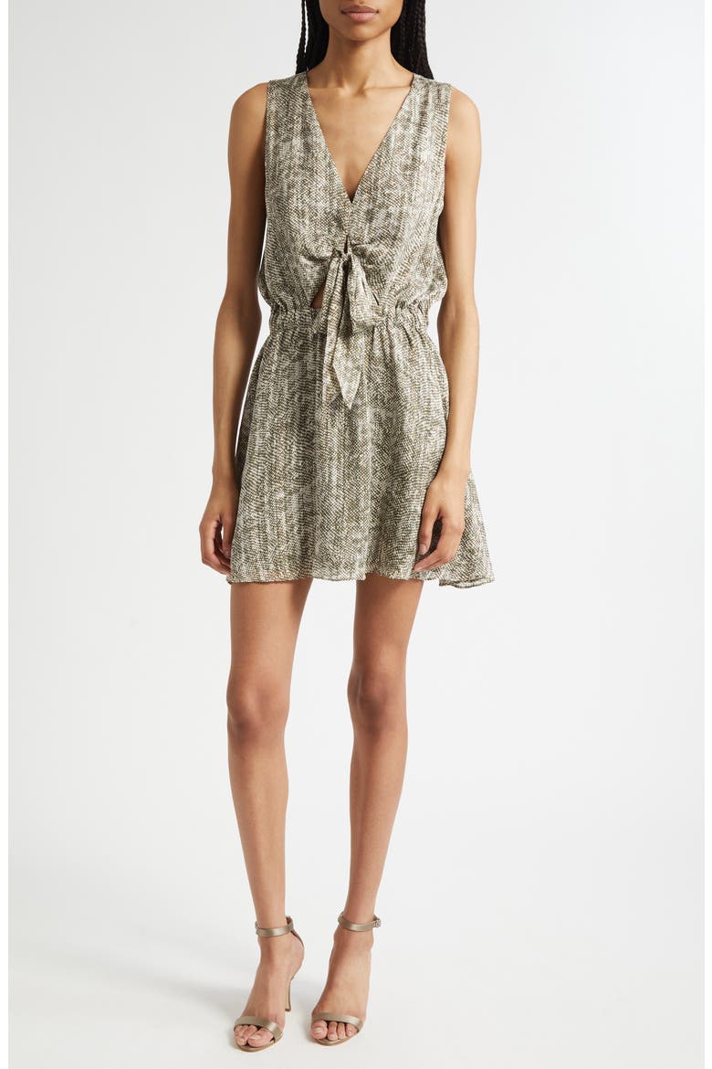 Itzel Abstract Snakeskin Print Silk Blend Minidress, Main, color, OLIVE BAJA DOT