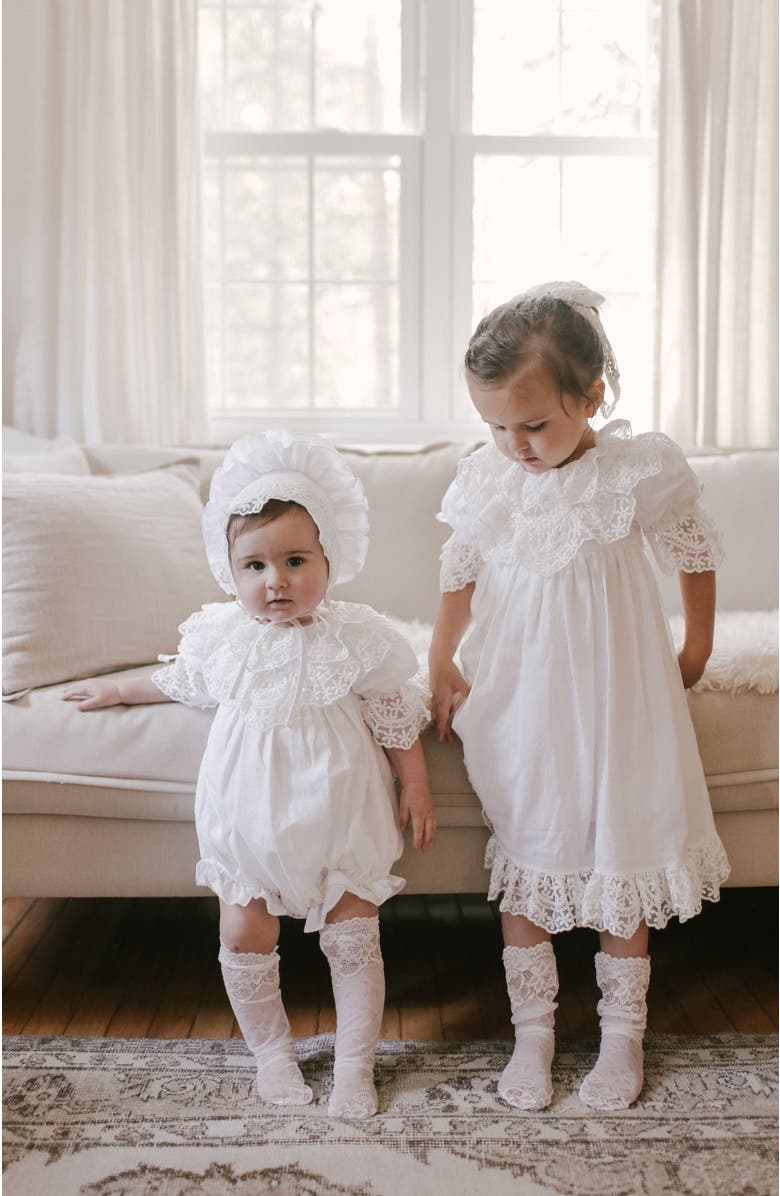 Petite Maison Kids Katherine Embroidered Linen Romper, Alternate, color, White