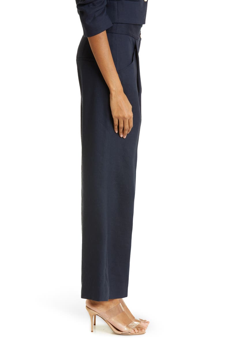 Veronica Beard Kuna Linen Blend Flare Pants, Alternate, color, Navy