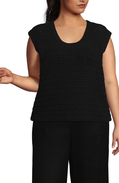 Lands' End Blend Texture U Neck Vest Sweater In Black