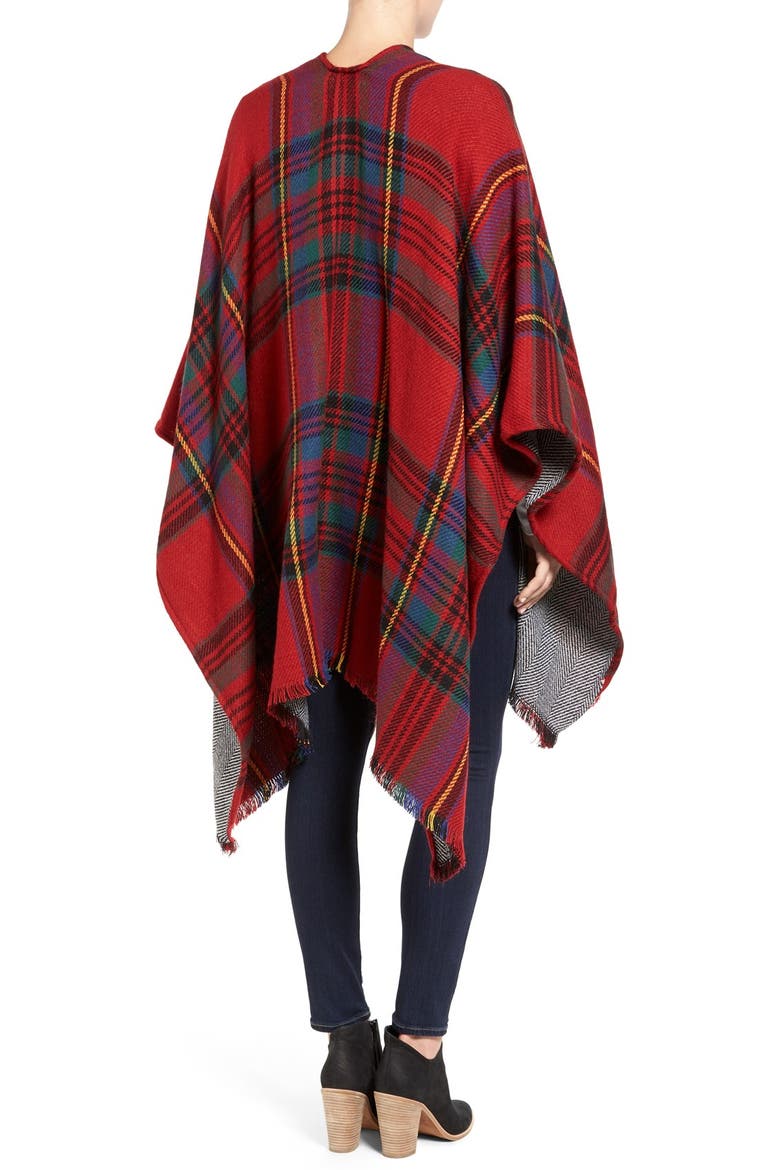 Reversible Plaid & Herringbone Cape, Alternate, color, RED
