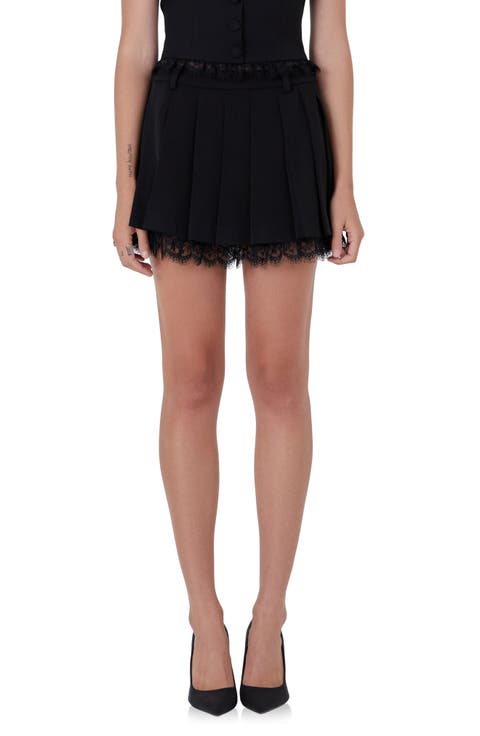 Peekaboo Lace Trim Pleated Skort