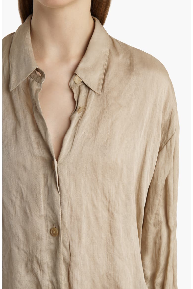 Goya Relaxed Crinkled Voile Button-Up Shirt, Alternate, color, TEA STAIN