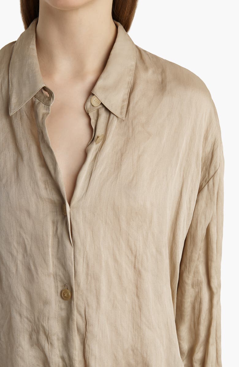 Khaite Goya Relaxed Crinkled Voile Button-Up Shirt, Alternate, color, Tea Stain