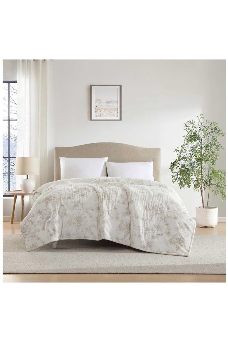 Wistful Blooms Reversible Faux Shearling Heated Throw Blanket, Alternate, color, LIGHT BEIGE