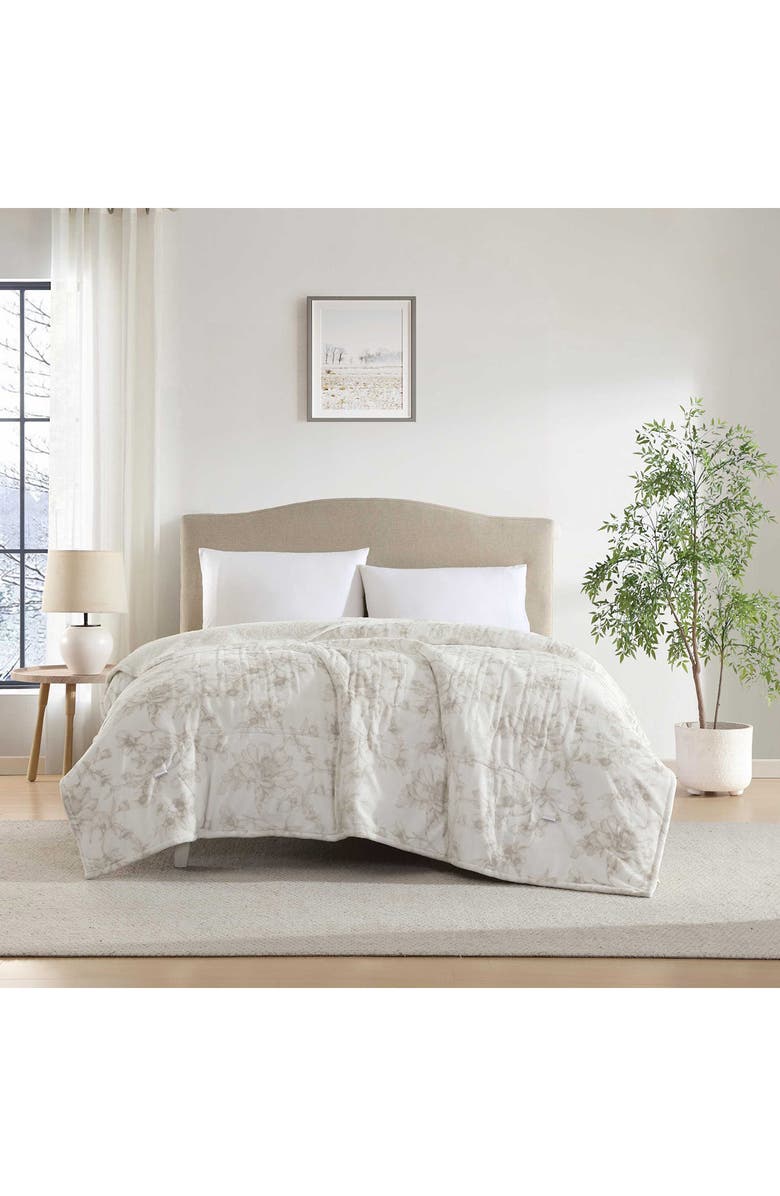 Laura Ashley Wistful Blooms Reversible Faux Shearling Heated Throw Blanket, Alternate, color, Light Beige