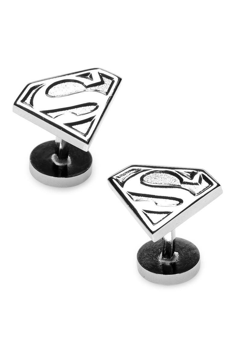 Superman Shield Cuff Links, Main, color, SILVER