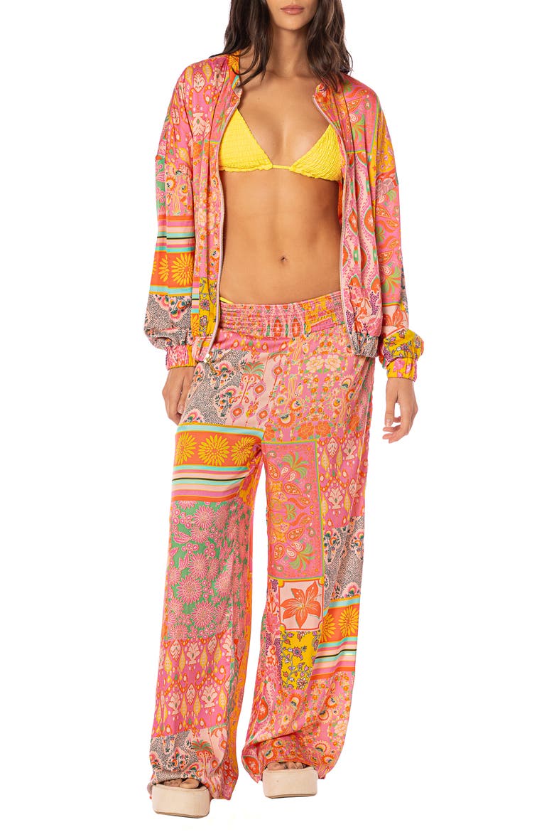 Boho Damask Marsala Cover-Up Pants, Alternate, color, BRIGHT PINK
