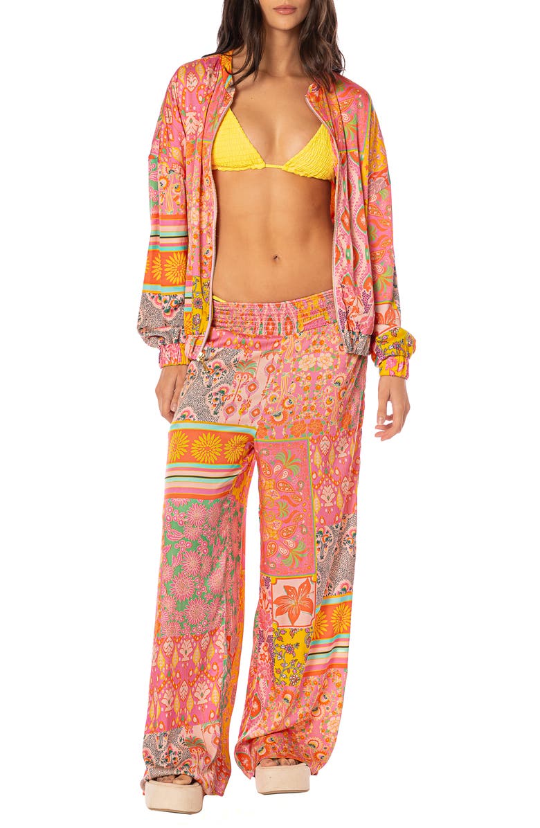Maaji Boho Damask Marsala Cover-Up Pants, Alternate, color, Bright Pink