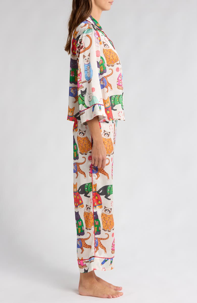 Karen Mabon Christmas Cats in Jumpers Satin Pajamas, Alternate, color, 