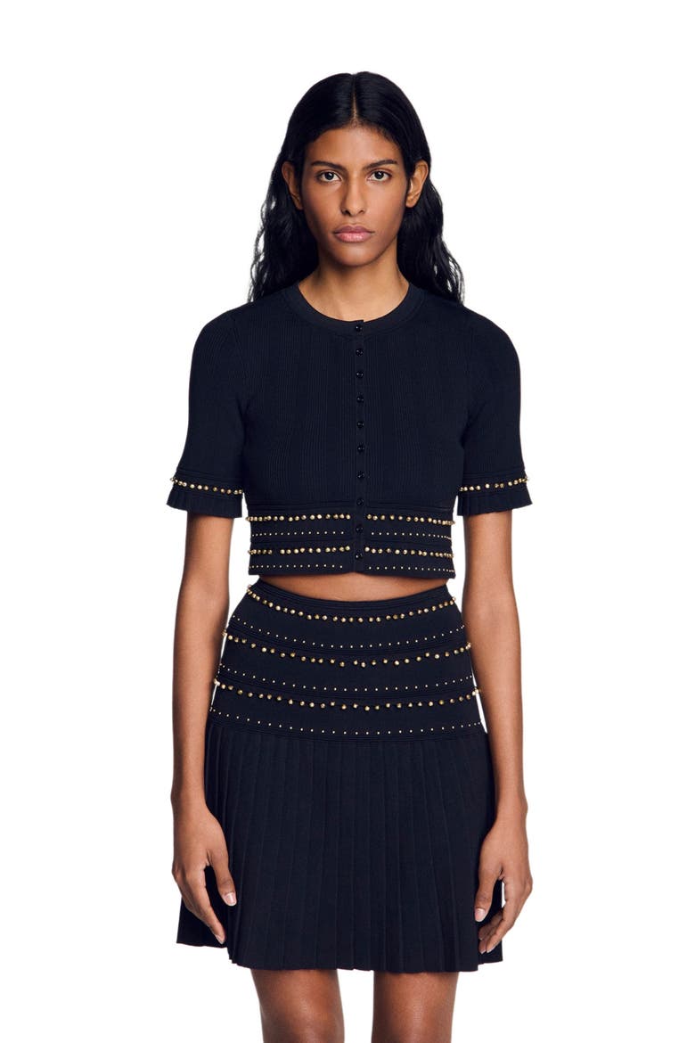 Cropped cardigan with tassels, Alternate, color, Black