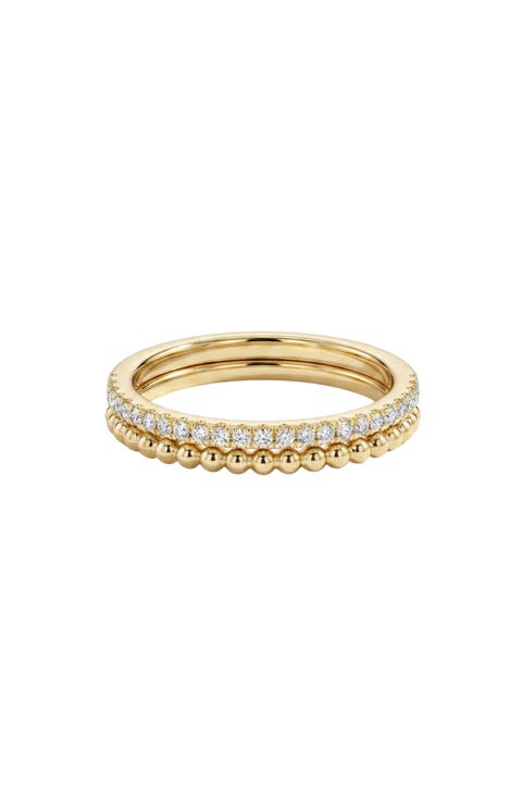Bezel Set Cubic Zirconia & Milgrain Ring Set