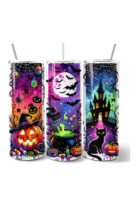 Neon Halloween Witch Scene Stainless Steel Tumbler
