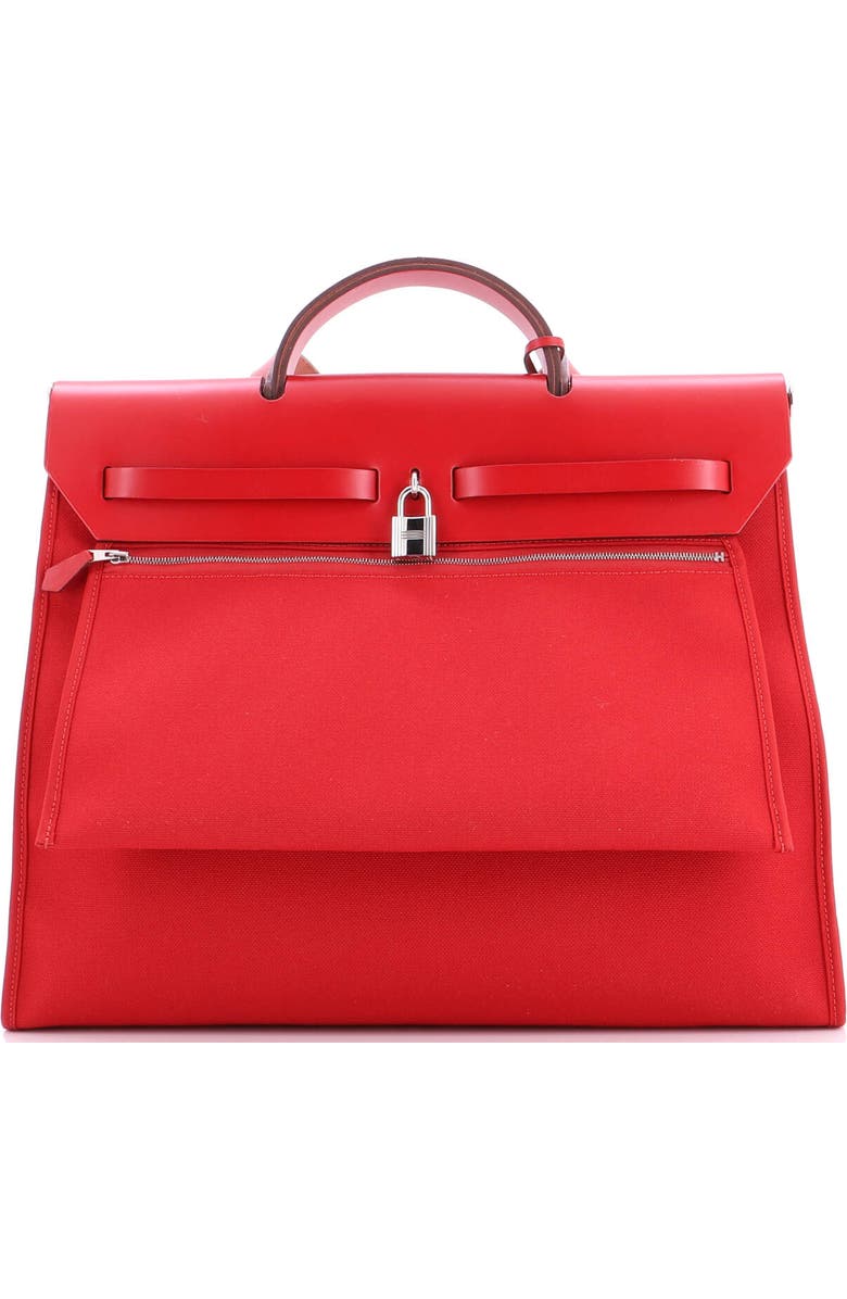 Pre-Owned Hermes Herbag Zip Leather and Toile 39, Alternate, color, Rouge De Coeur