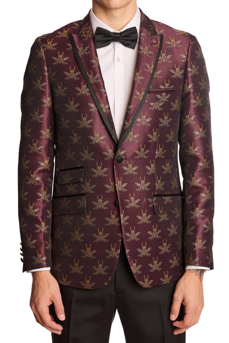 Grosvenor Slim Fit Satin Dinner Jacket, Main, color, CHERRY LACQUER BEES