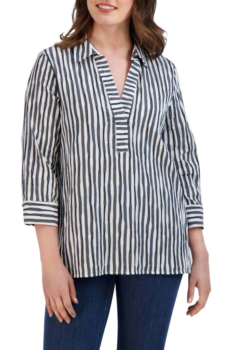 Foxcroft Sophie Crinkle Stripe Cotton Blend Popover Shirt, Main, color, 