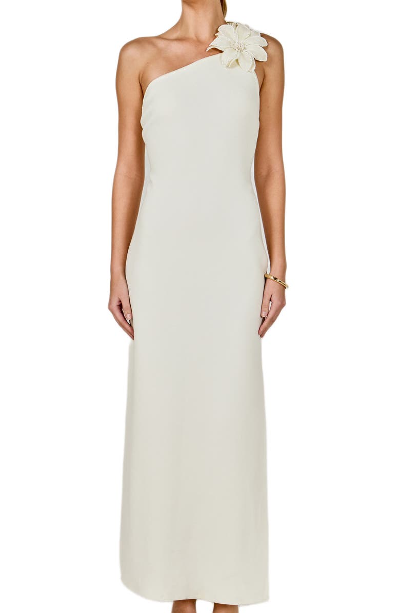 Endless Rose Flower One-Shoulder Knit Maxi Dress, Alternate, color, Off White