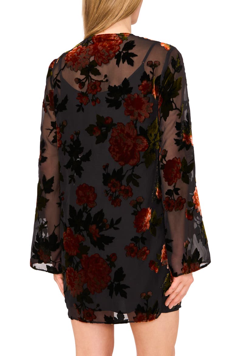 Floral Velvet Burnout Long Sleeve Minidress, Alternate, color, RICH BLACK