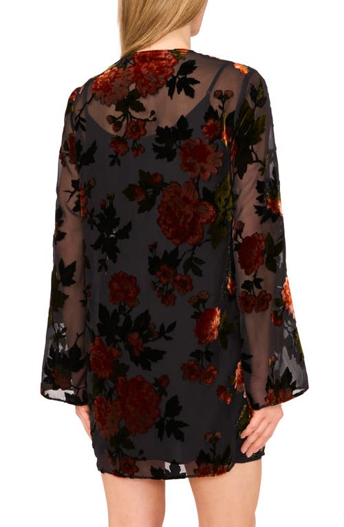 Ted Baker Floral Velvet Burnout Long Sleeve Minidress In Black