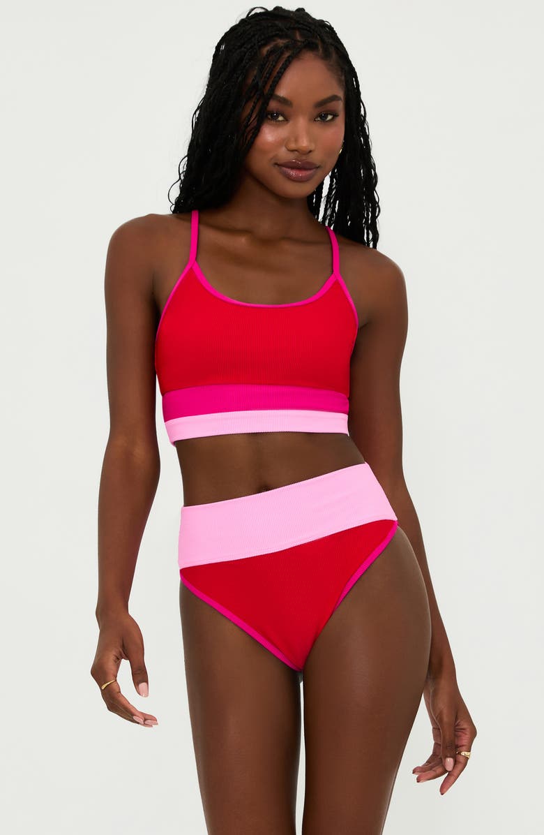 Beach Riot Emmy Colorblock High Waist Bikini Bottoms, Alternate, color, Gumdrop Colorblock