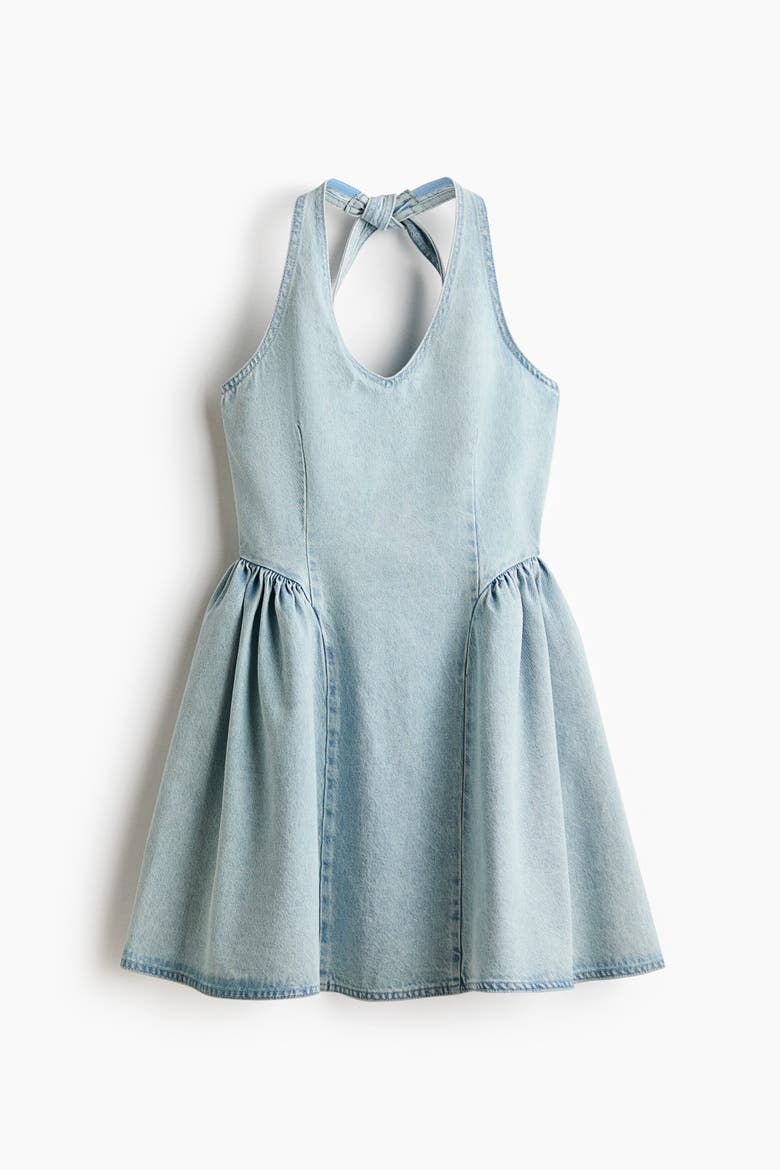Flared-skirt Denim Dress, Alternate, color, Light denim blue