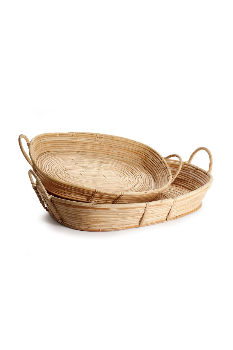 Cane Rattan Trays With Handles Set of 2, Main, color, Brown