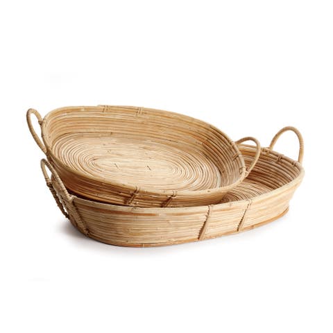 Cane Rattan Trays With Handles Set of 2