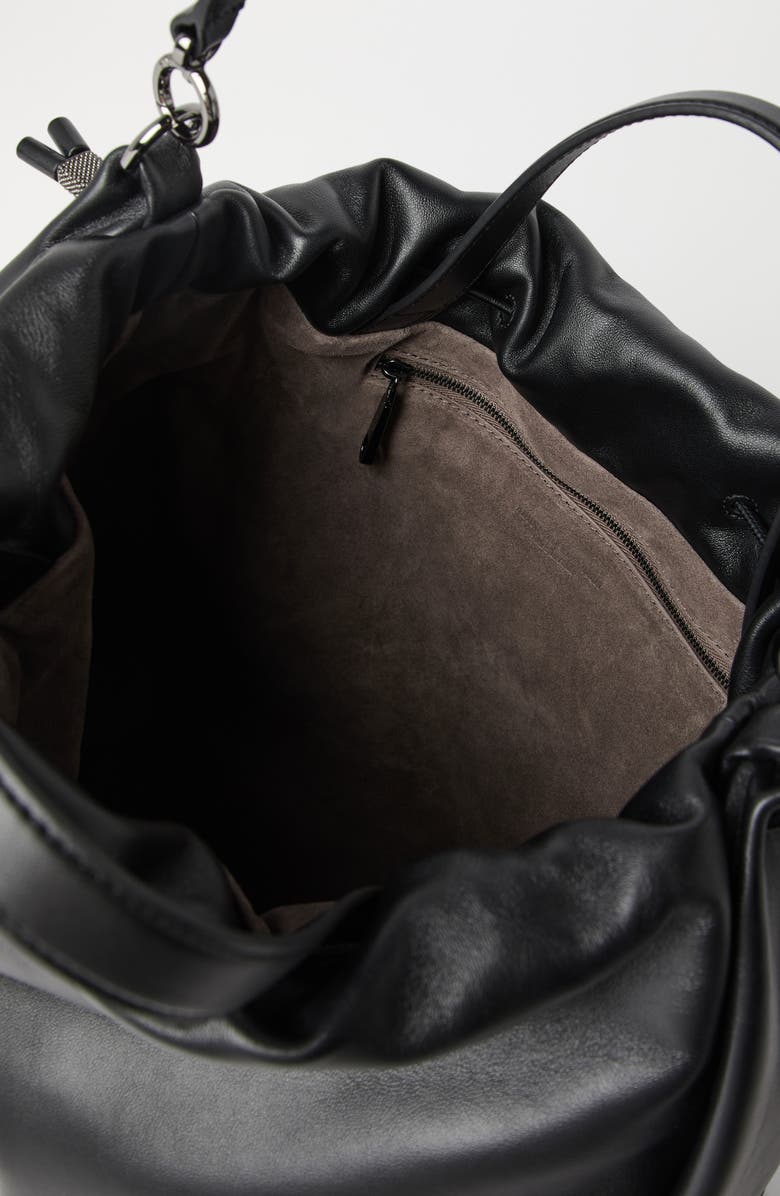 Brunello Cucinelli Soft leather large bucket bag with monili, Alternate, color,