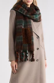 Steve Madden Plaid Scarf with Faux Fur Pockets