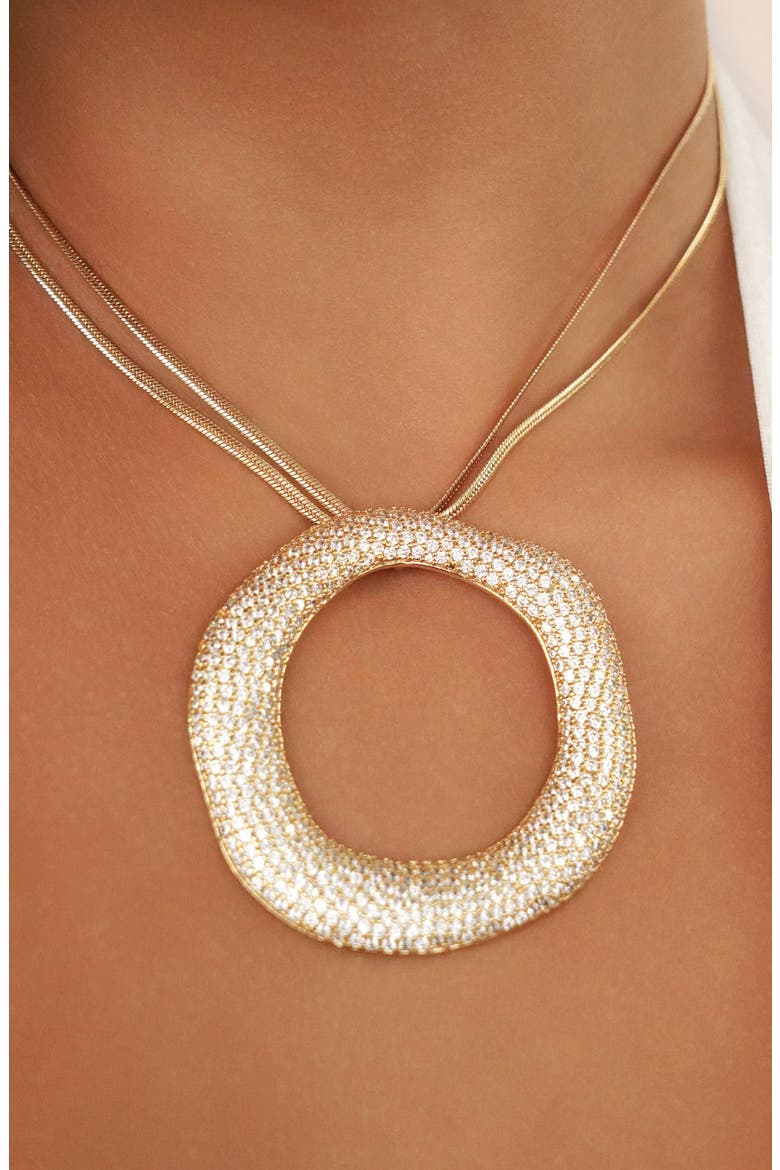 Pavé Cubic Zirconia Open Circle Pendant Necklace, Alternate, color, GOLD