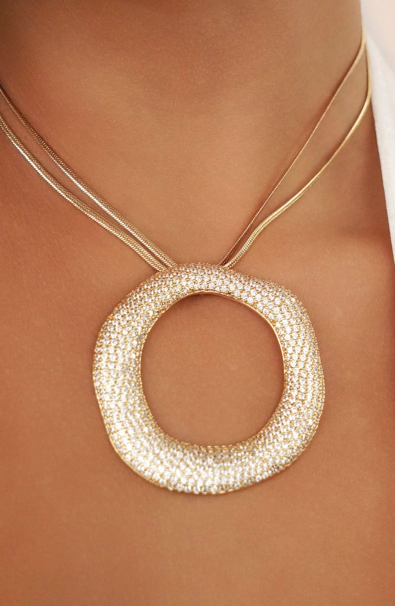 Ettika Pavé Cubic Zirconia Open Circle Pendant Necklace, Alternate, color, Gold