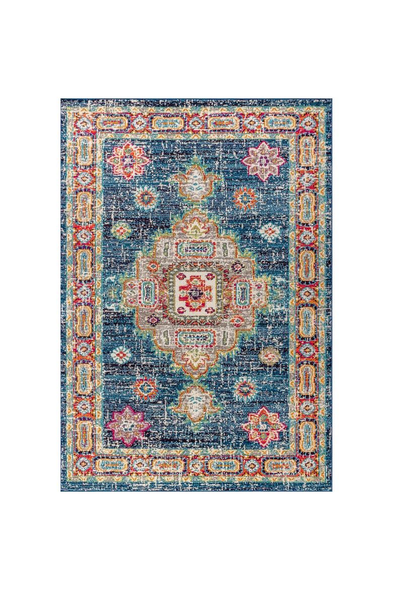 Bohemian FLAIR Boho Vintage Medallion Area Rug, Alternate, color, Navy/Red