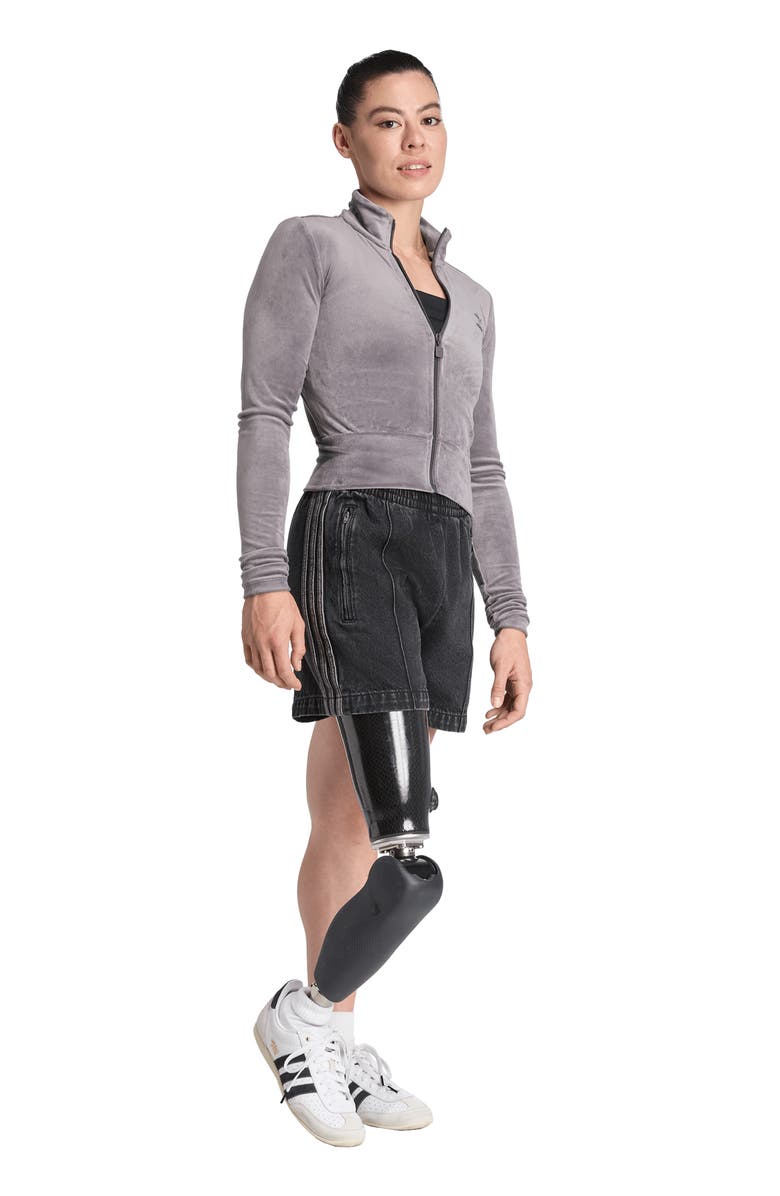 adidas Essential Velour Fitted Track Jacket, Alternate, color, Grey Strata