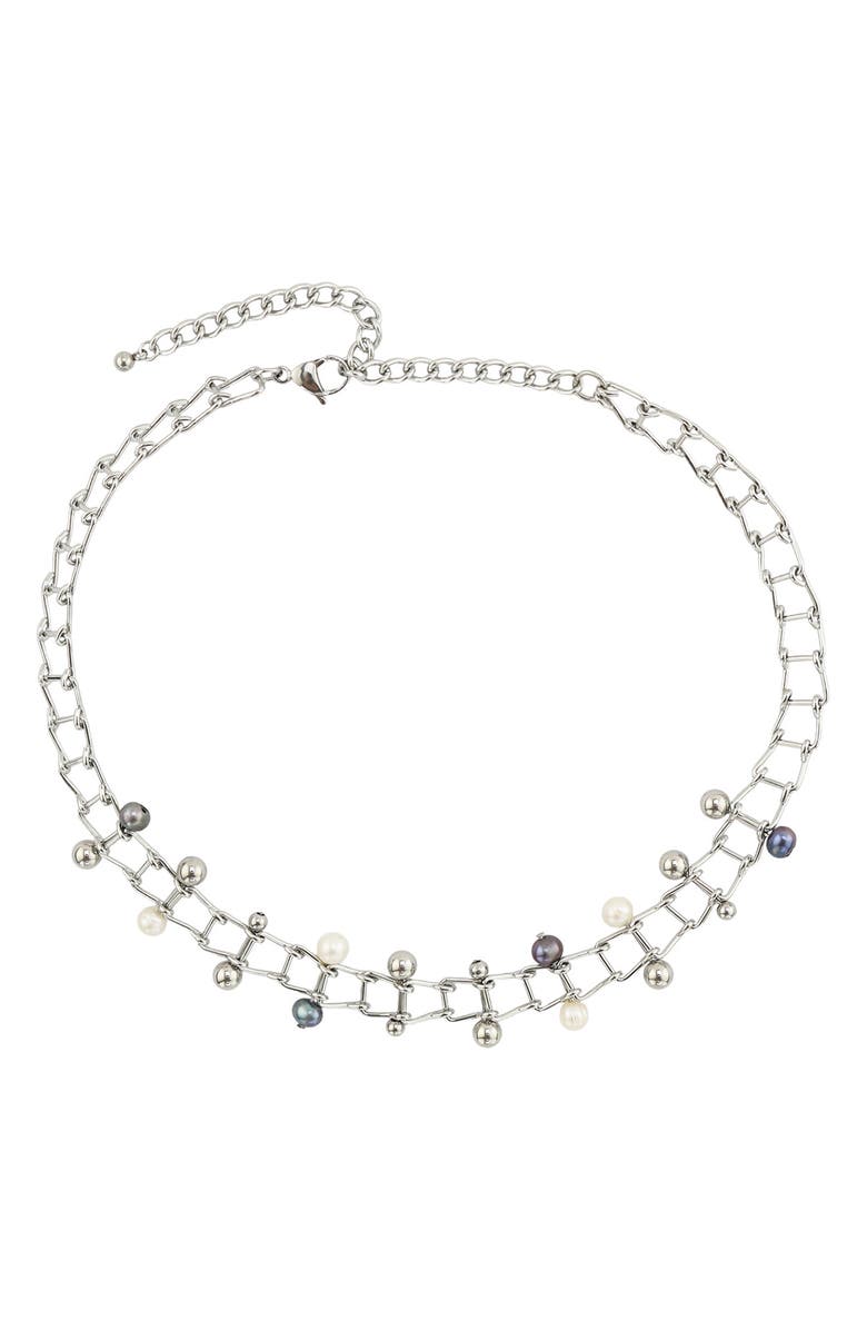 REBL Mixed Faux Pearl Ladder Necklace, Main, color, Silver